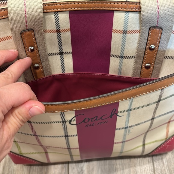 Coach Pink and Cream Plaid Tote Bag with Matching Small Pouch - Picture 10 of 17